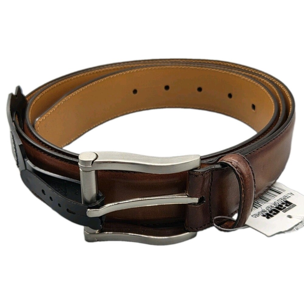 Magnanni Carbon Leather Belt men's Style # 1121 Cognac 1  3/8" Brown Sz 46 NEW